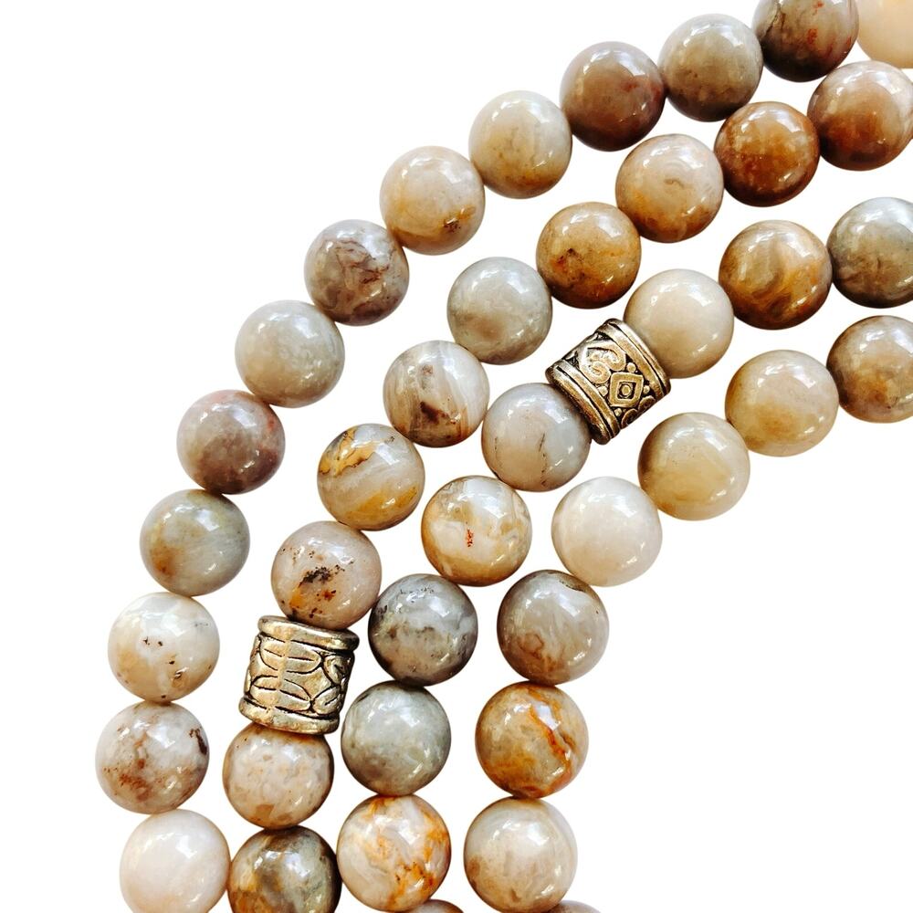 VTG Extra Long Jasper Beaded Necklace Boho Natural Stone Barrel Spacers 50", Y2K